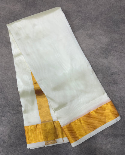 Art Silk Dhoti 8 Mulam Cream Colour with Large Border