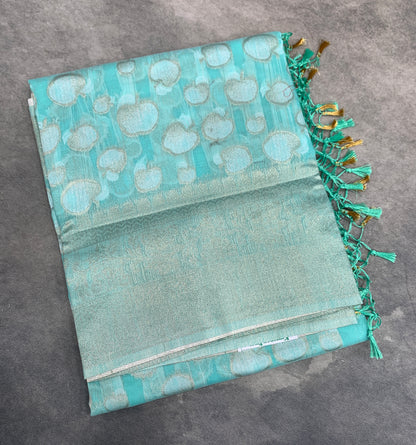 Banaras Katan Saree Sapphire Colour with Katan Work Border