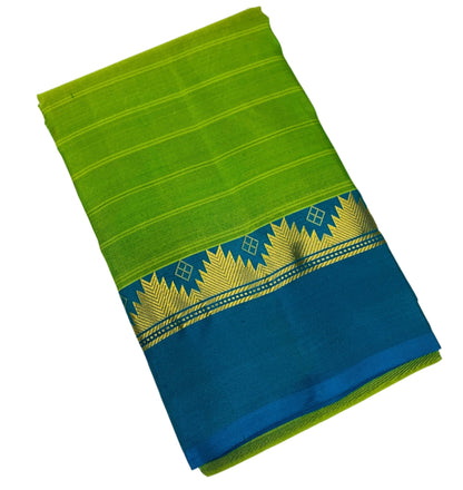 Pure Kanchipuram Silk Saree Olive Green shade with Blue Border