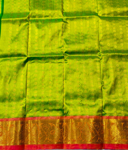 Apple Green shade Pure Kanchipuram Kids Pattu Pavadai with Contrast border for newborn to 2 Years