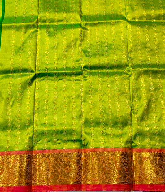 Apple Green shade vegan silk Kids Pattu Pavadai with Contrast border(Size-2) Below 1 year’s