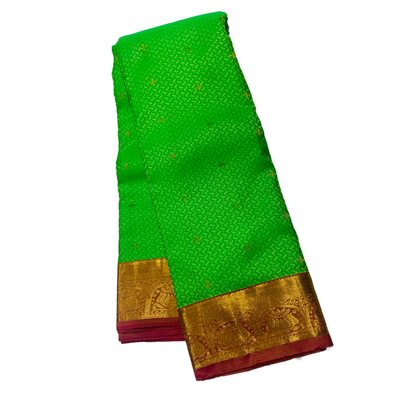 Apple Green shade Semi Silk Saree with Pink Border with Lotus Design