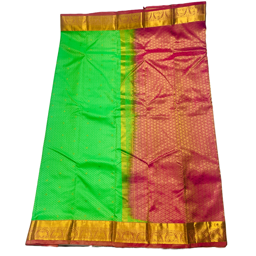 Apple Green shade Semi Silk Saree with Pink Border with Lotus Design