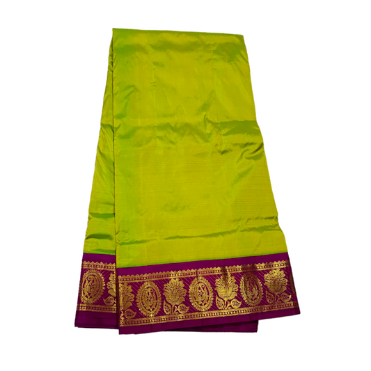 9 yards Pure Kanchipuram Silk Saree Apple Green Colour with Pink Border