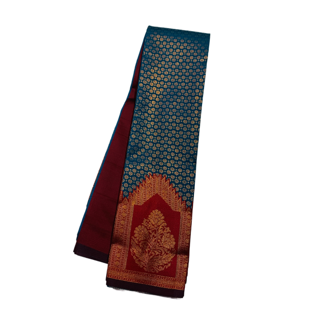 Aqua Blue shade saree with Maroon Border