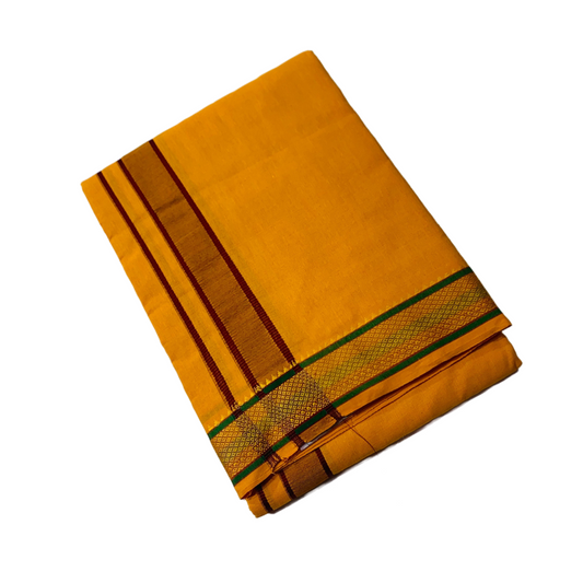 Sandal Yellow colour dhoti with brown border