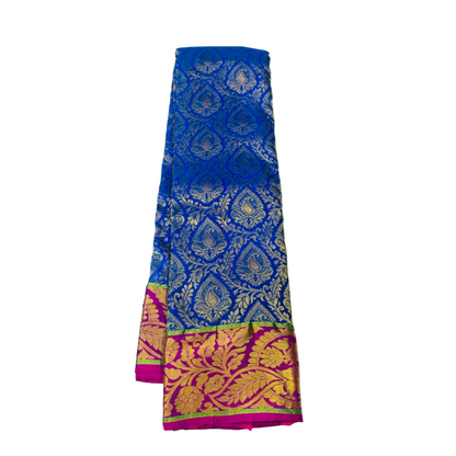 Pepsi Blue shade Semi Silk Saree with  Pink with Peacock design border.