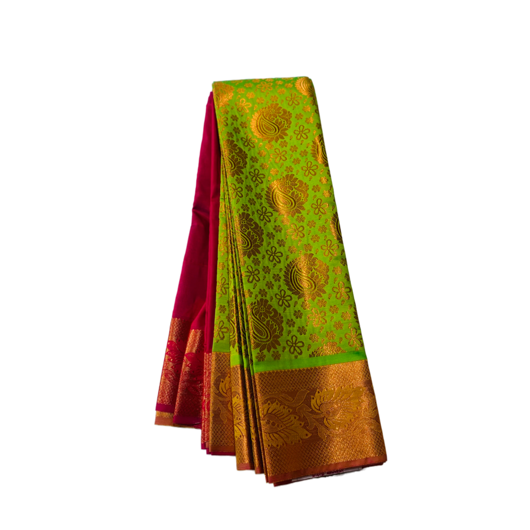 Apple Green shade Soft kanchi pattu with Mango design.