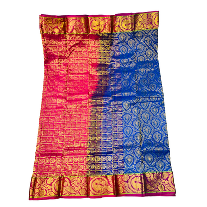 Pepsi Blue shade Semi Silk Saree with  Pink with Peacock design border.