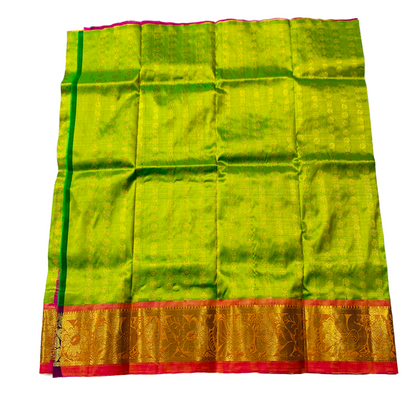 Apple Green shade Pure Kanchipuram Kids Pattu Pavadai with Contrast border for newborn to 2 Years