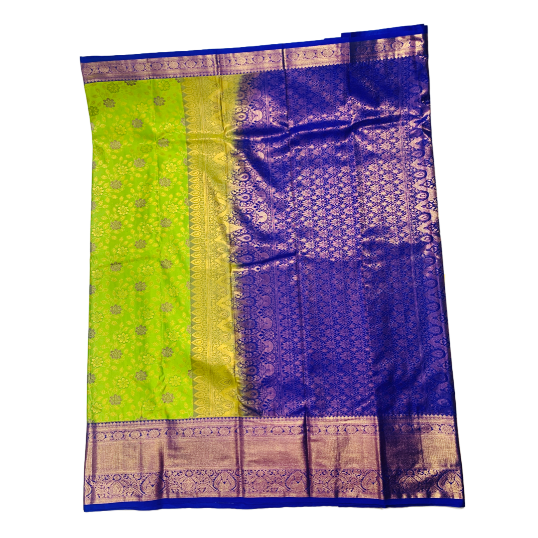 Apple Green shade Soft kanchi pattu with Blue Border