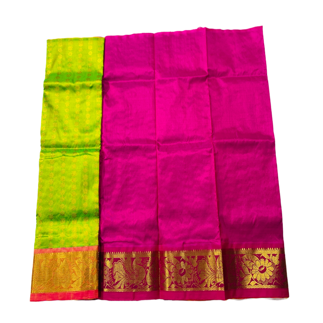 Apple Green shade Pure Kanchipuram Kids Pattu Pavadai with Contrast border for newborn to 2 Years