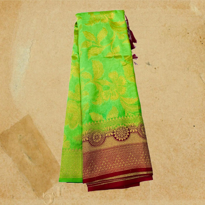 Banaras Saree Apple Green Colour