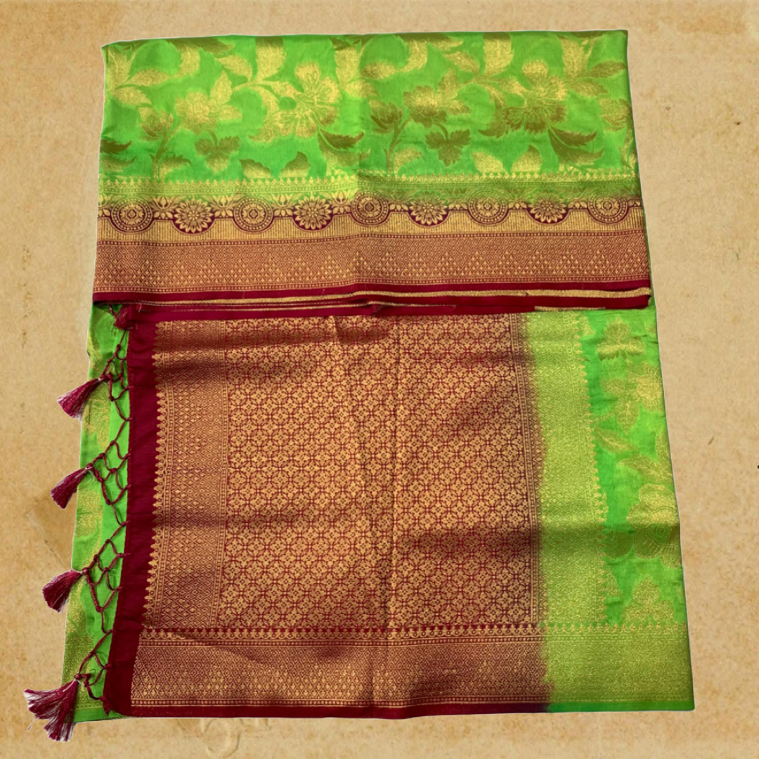 Banaras Saree Apple Green Colour