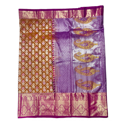 Ash Brown shade Soft kanchi pattu with  Purple Border