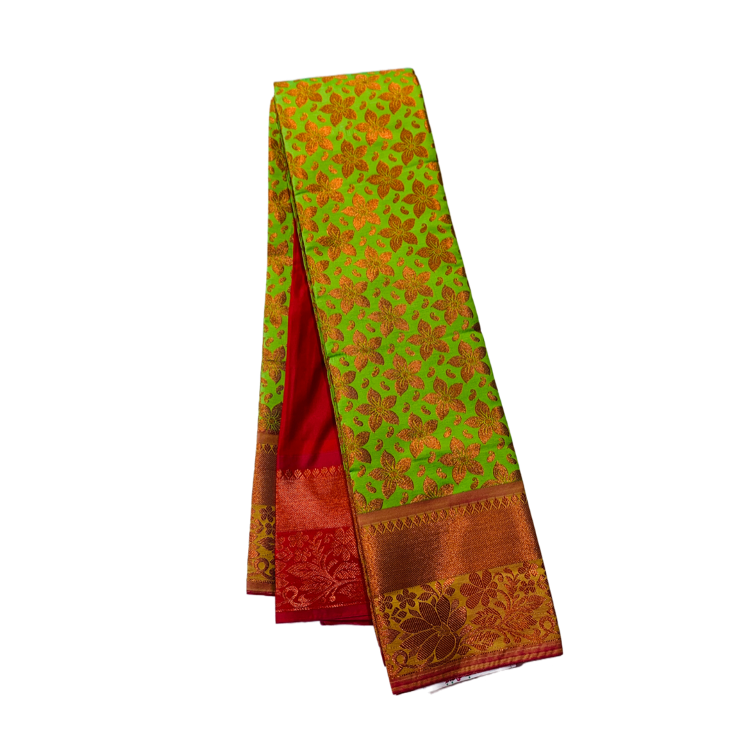 Apple Green shade Soft kanchi pattu with Flower design.