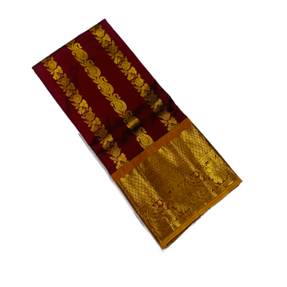 Brown shade Pure Kanchipuram Kids Pattu Pavadai with contrast border for age 5 to 10