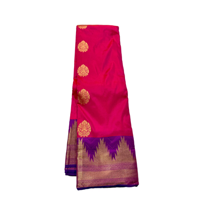 Pure Kachipuram Silk Saree Baby Pink Colour with Purple with gopuram  Border