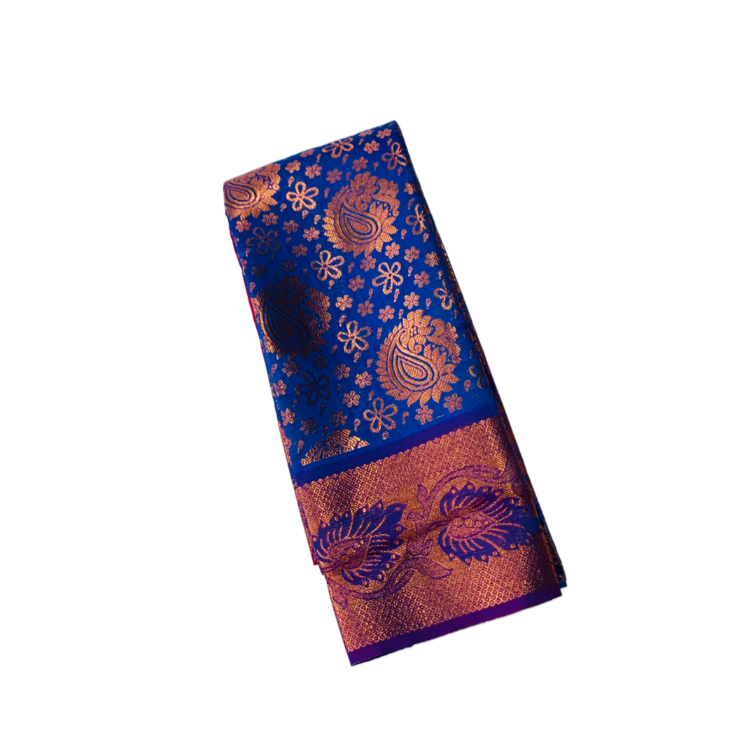 Blue shade Soft kanchi pattu with Mango design.