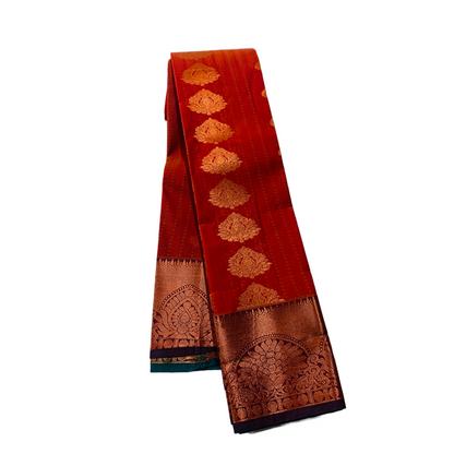 Brownish Orange shade saree with Copper and Brown Border