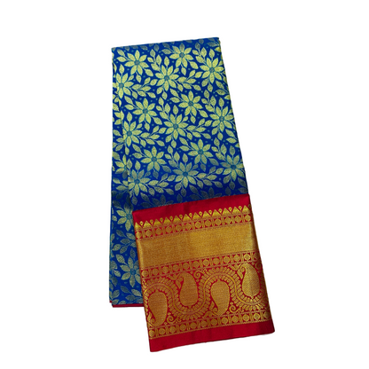 Blue shade Vegan Silk Kids Pattu Pavadai with contrast border for age 5 to 10