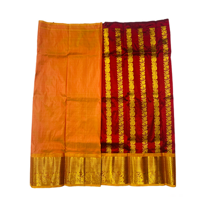 Brown shade Pure Kanchipuram Kids Pattu Pavadai with contrast border for age 5 to 10