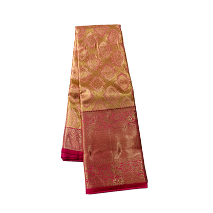 Vegan Silk Saree Golden Baby Pink Shade with Golden Border