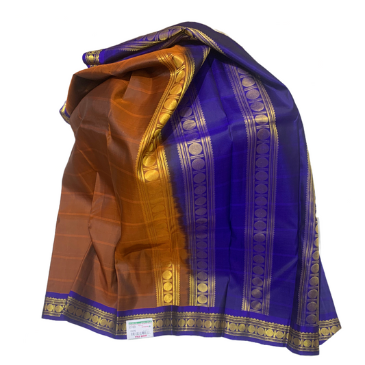 Pure Kanchivaram Silk Saree Honey Brown Colour with Navy blue Border