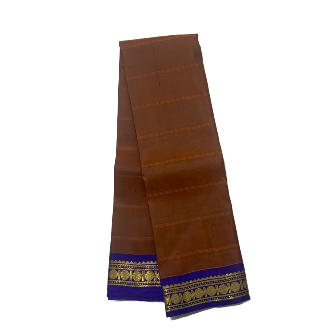 Pure Kanchivaram Silk Saree Honey Brown Colour with Navy blue Border