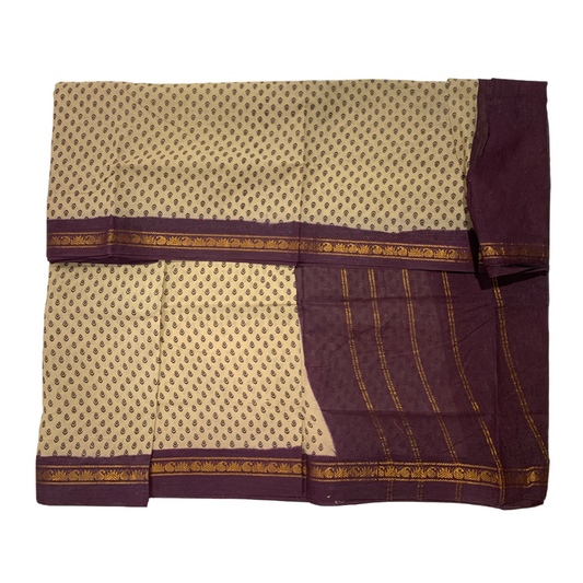 9 yards Cotton Saree Tussar Colour with Brown Border