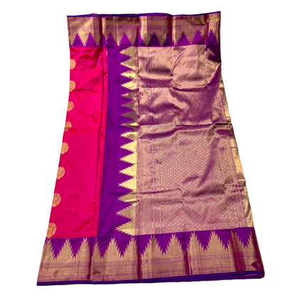 Pure Kachipuram Silk Saree Baby Pink Colour with Purple with gopuram  Border