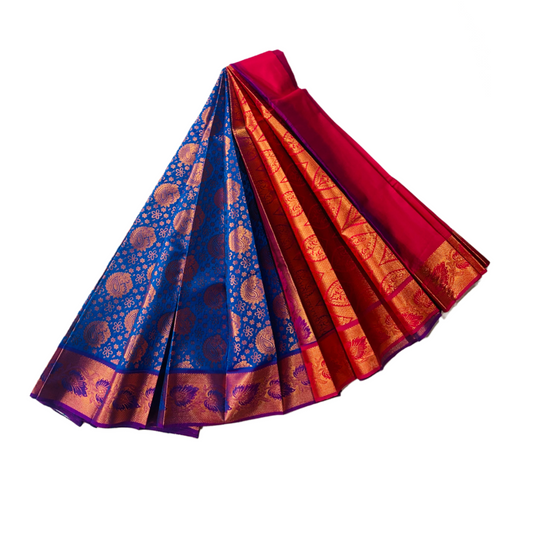 Blue shade Soft kanchi pattu with Mango design.