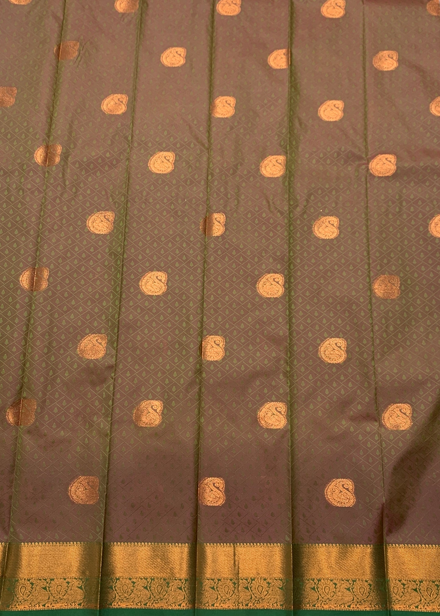 Honey Colour Silk Cotton Saree with Copper Zari Border and Birds Design