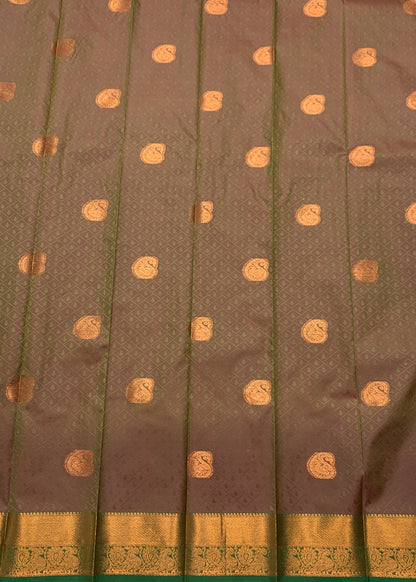 Honey Colour Silk Cotton Saree with Copper Zari Border and Birds Design