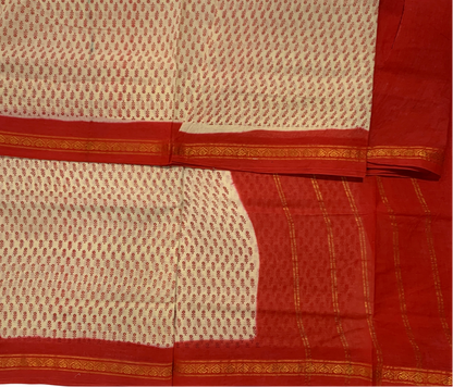 9 yards Cotton Sandal Colour Saree with Red Border