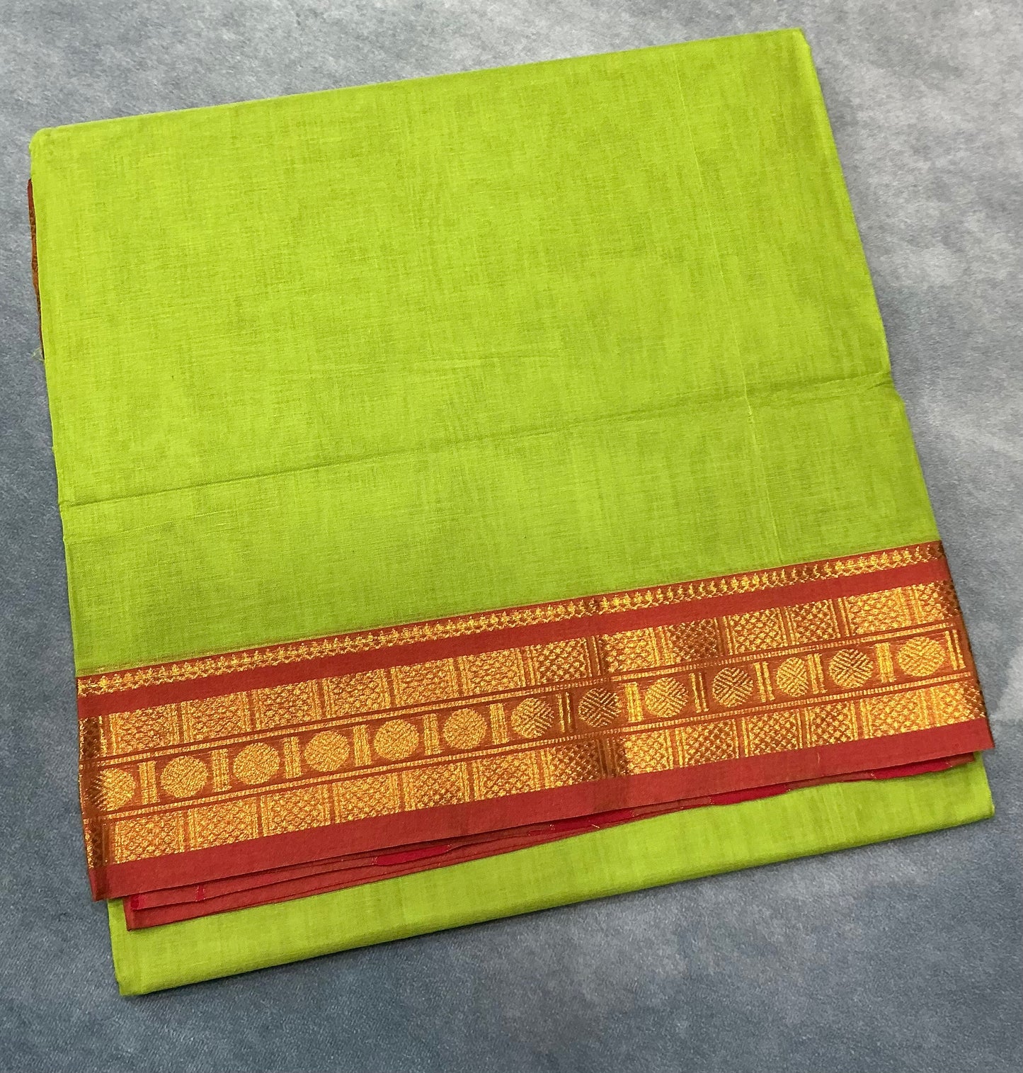 Chettinad Cotton Saree Parrot Green Colour with Maroon Colour with Zari Work Border