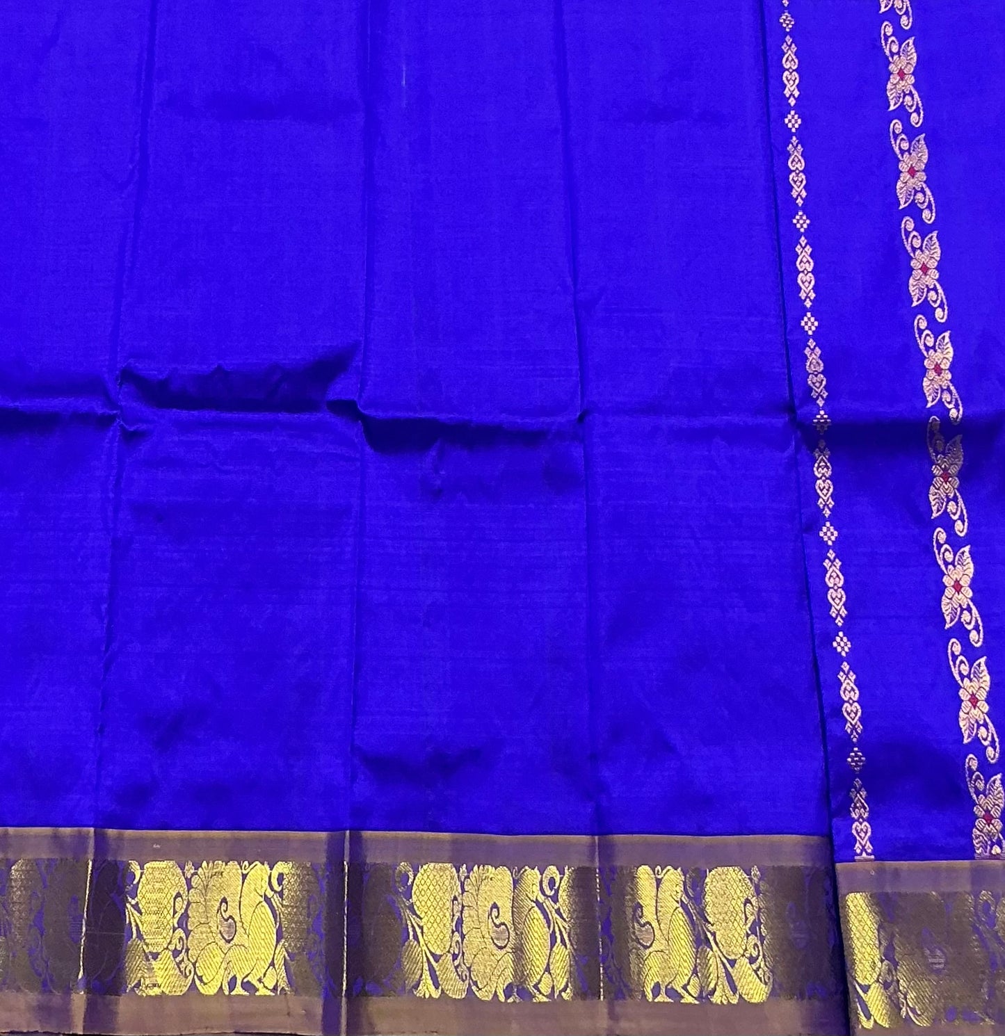 Blue Shade Pure Kanchipuram Kids Pattu Pavadai with Contrast Border for Newborn to 2 Years