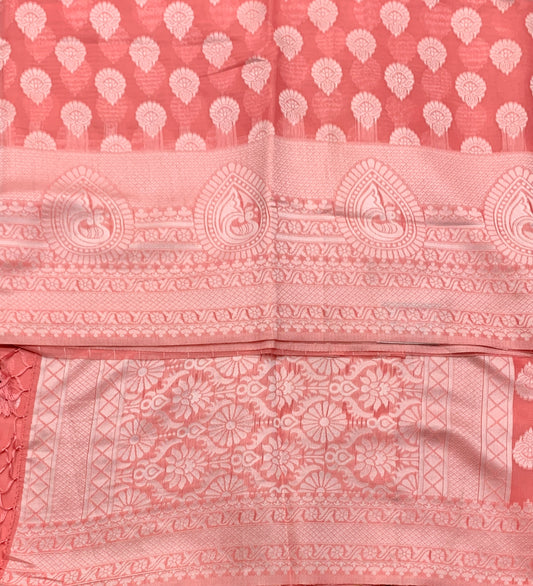 Banaras Katan Saree Peach Colour with Katan Work Border