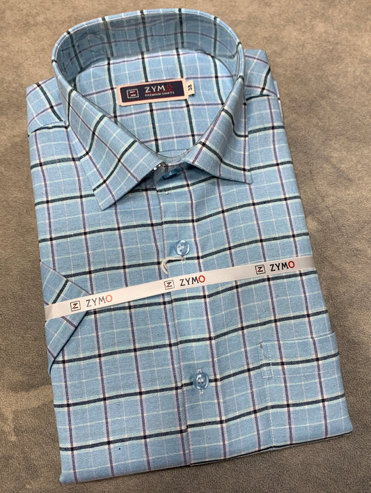 Half Sleeve Blue Colour Shirt with Checked Design