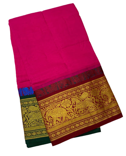 9X5 Cotton Dhoti Pink Colour with Maroon and Green Border