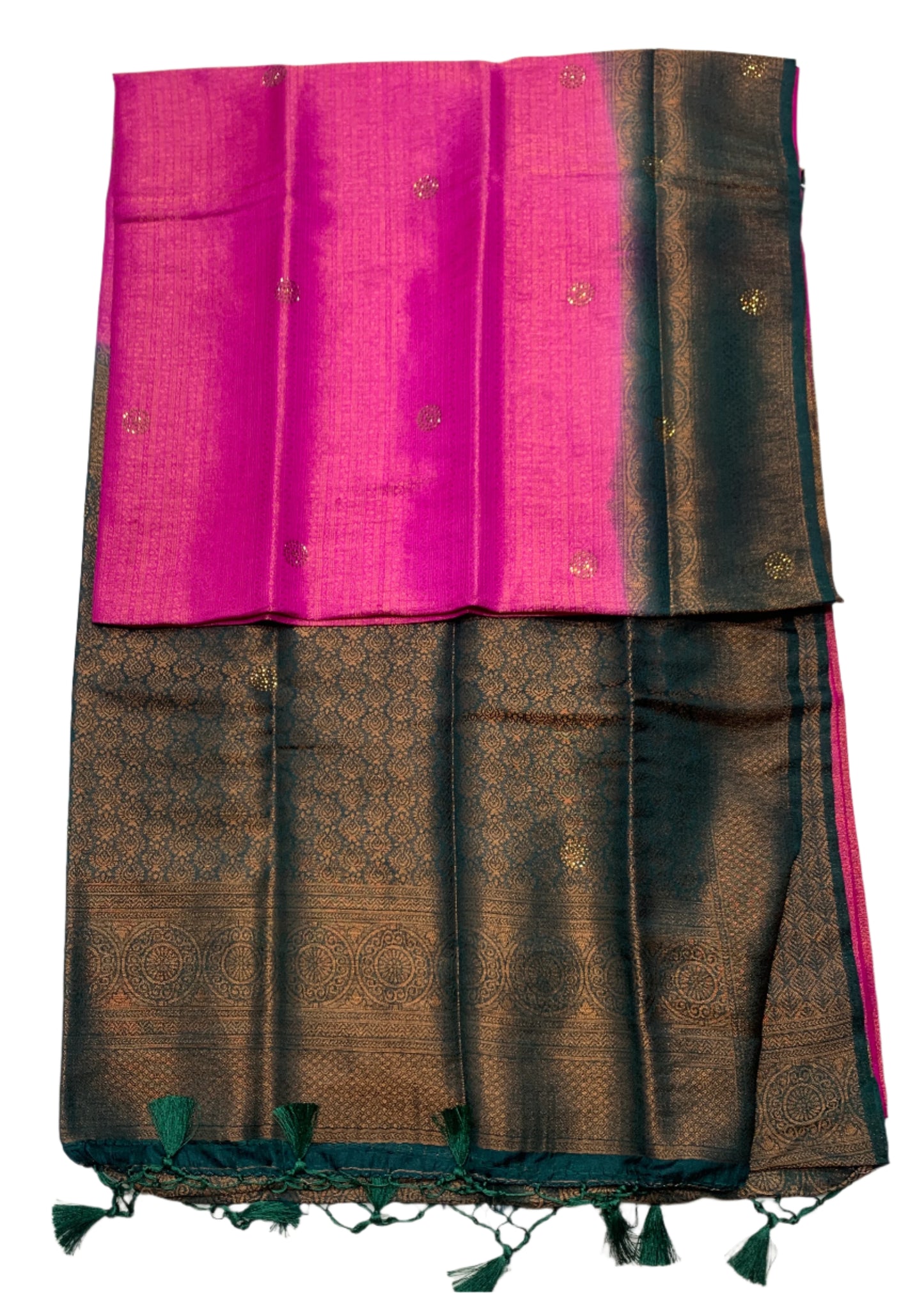 Pink shade Kuberra Pattu with Green Pallu