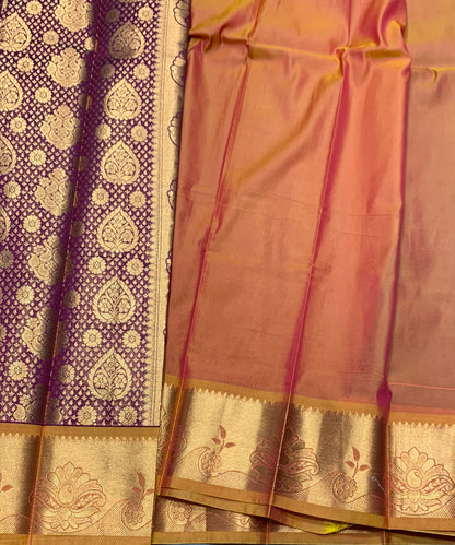 Vegan Silk Saree Maroon Colour with Golden Yellow Border