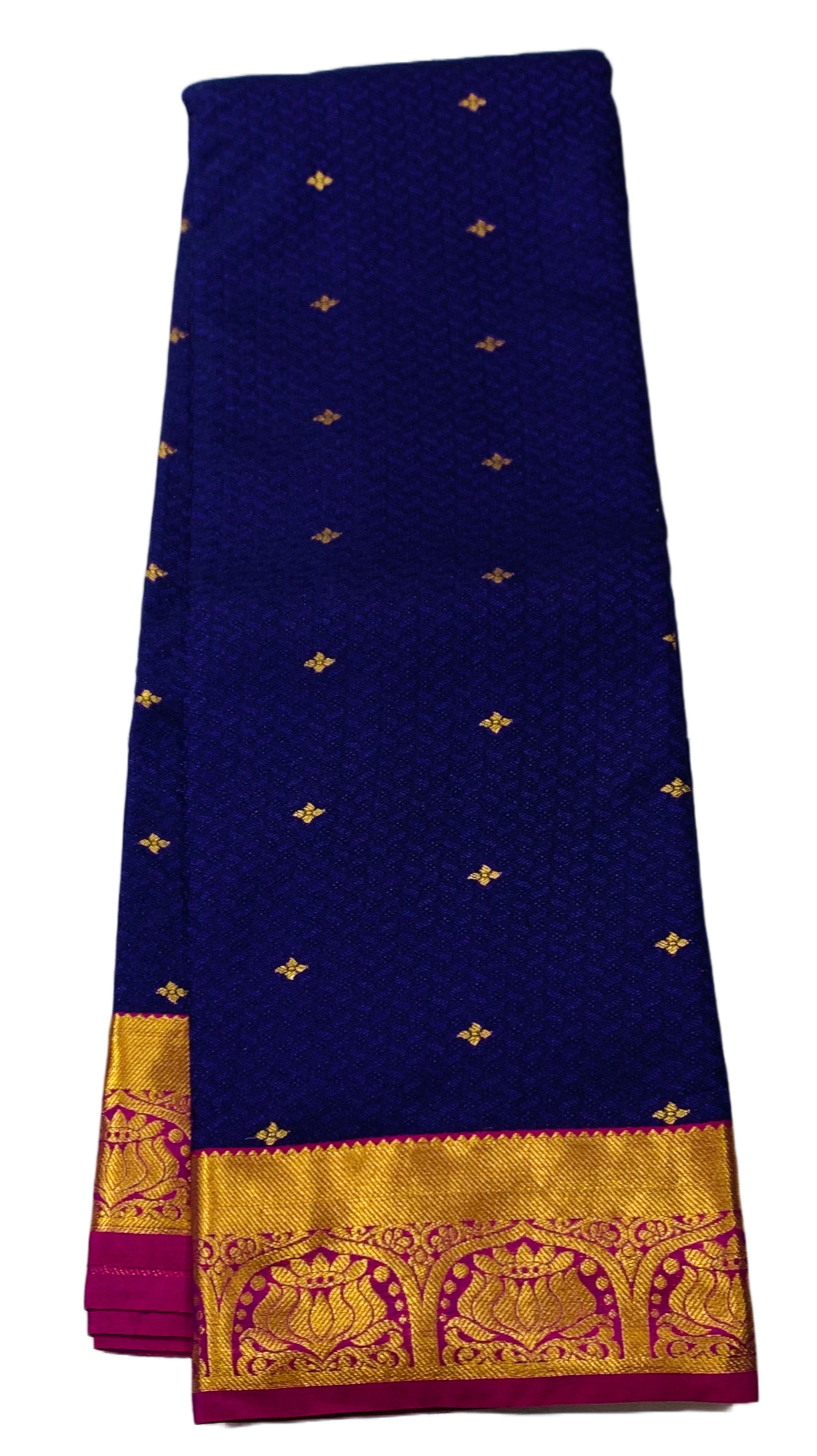 Navy Bule Semi Silk Saree with Pink Border.