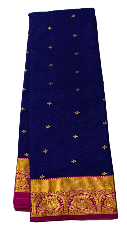 Navy Bule Semi Silk Saree with Pink Border.