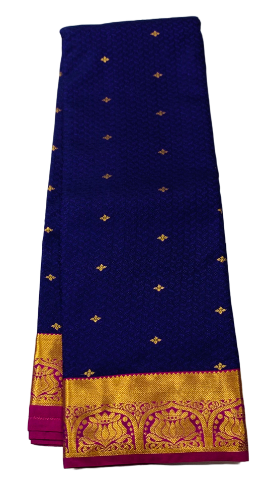 Navy Bule Semi Silk Saree with Pink Border.