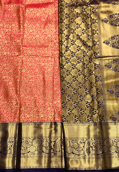 Peach Colour Semi Silk Saree with Big Brown Border