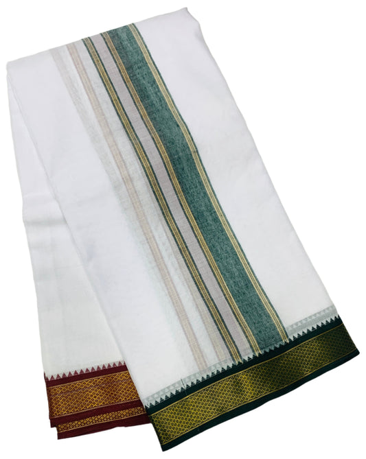 10X6 Cotton Dhoti White Colour with Green and Maroon Border