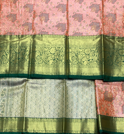 Light Orange Colour Soft kanchi pattu with Green Border