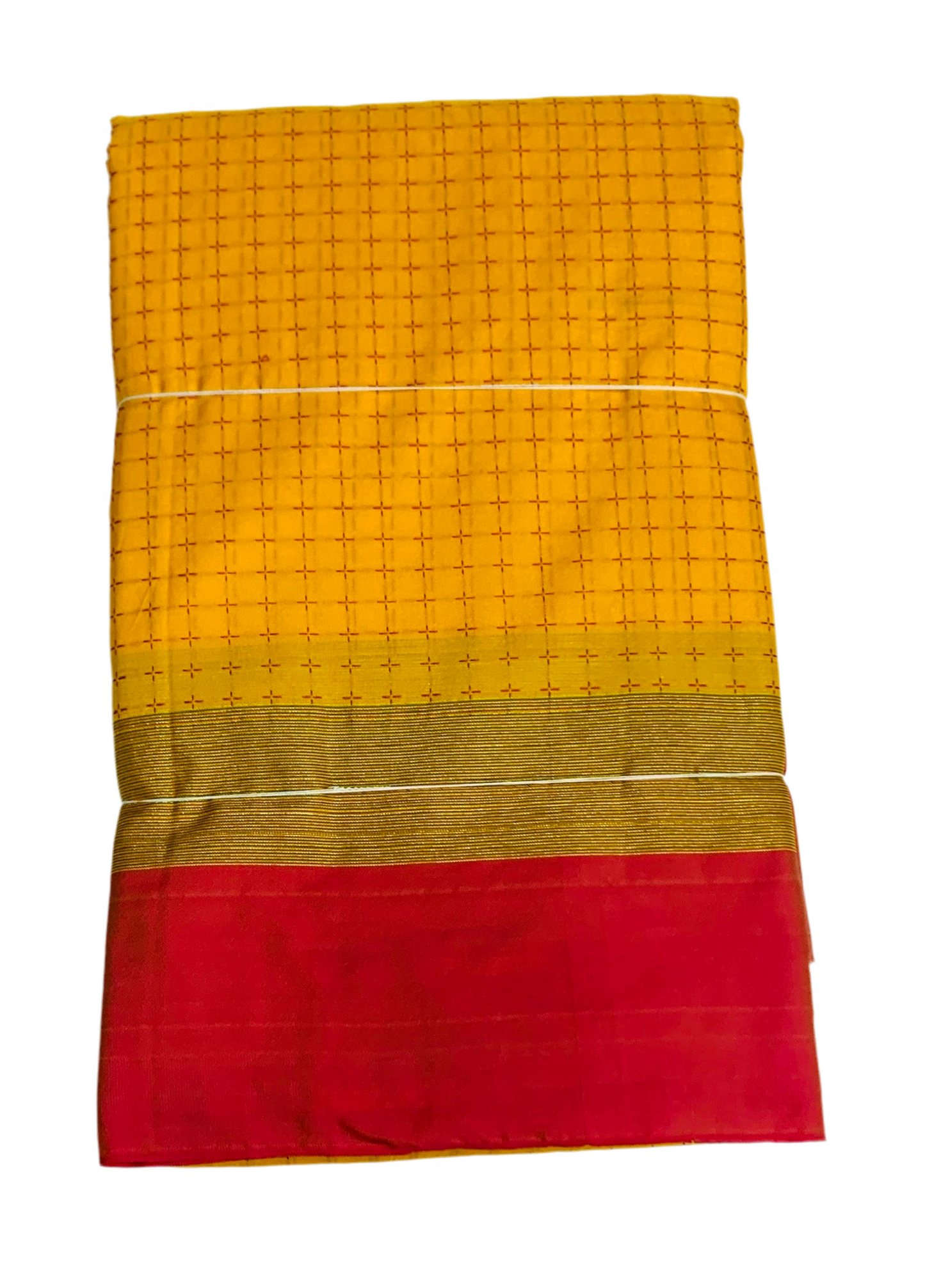 Arani Silk Saree Yellow Colour with Red and Golden Border