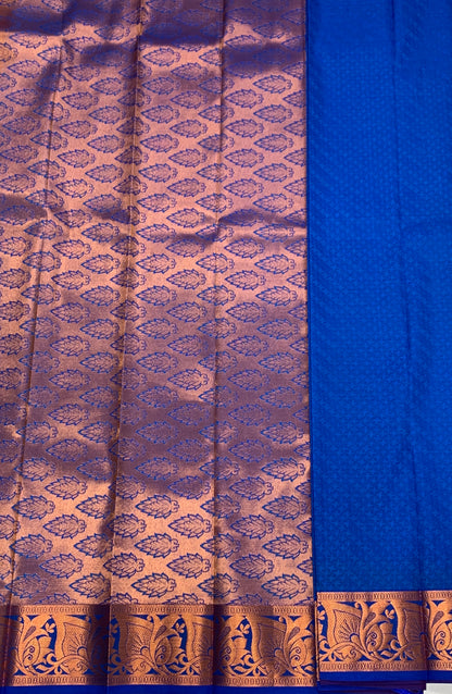 Vegan Silk Saree Brown Colour with Copper and Blue Border